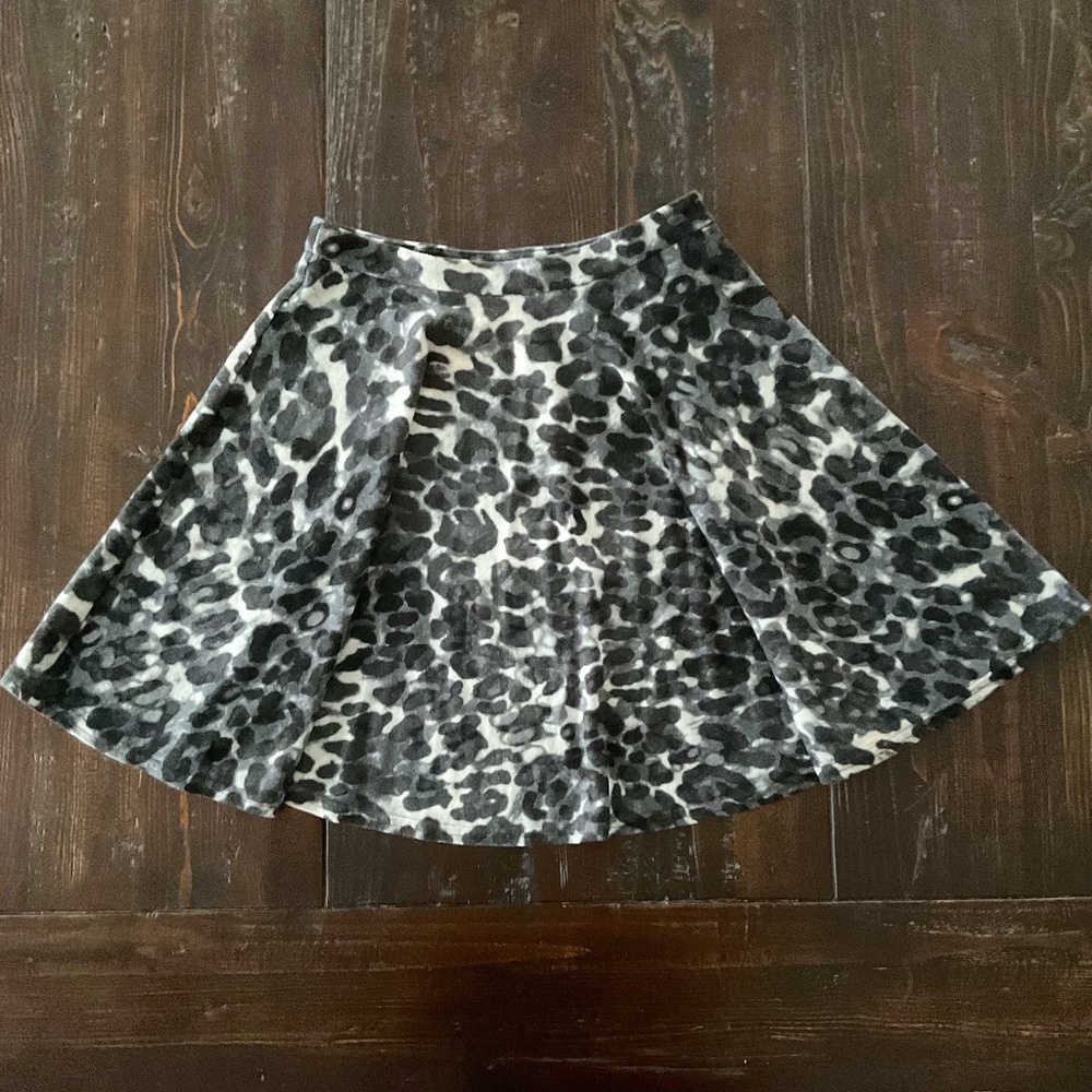 Leopard Print Black and White Skater Skirt.